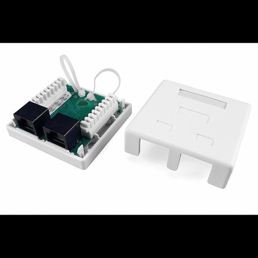 Hyperline SB1-2-8P8C-C6-WH Розетка компьютерная RJ-45(8P8C), категория 6, двойная, внешняя, Dual IDC фото 1