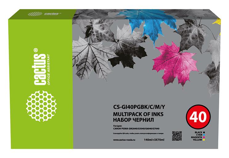 Cactus Чернила CS-GI40PGBK/C/M/Y голубой/пурпурный/желтый/черный набор350мл для Canon Pixma G5040/G6 фото 1