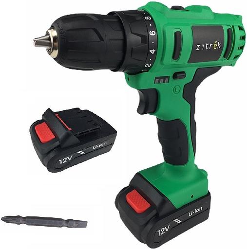 Дрель аккумуляторная Zitrek Greenpower 12-Li { 12В, Li-ion аккумулятор 2шт, ЗУ, кейс, бита } [063-4074] фото 1