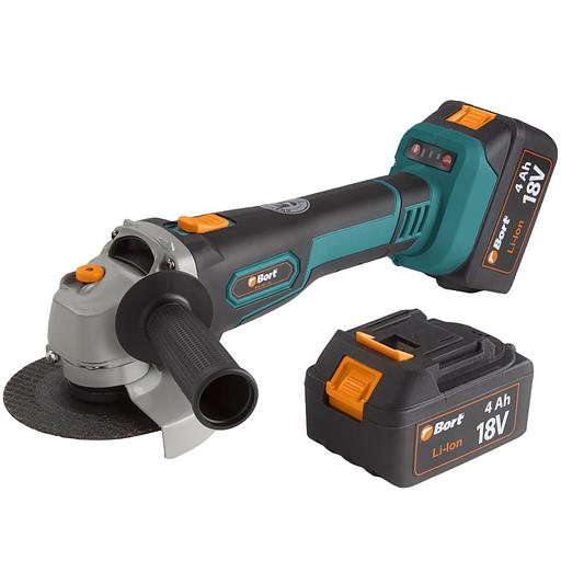 Bort Машина шлифовальная угловая аккумуляторная BWS-18Li-125 {18 В; Li-Ion; 3 Ач; 9000 об/мин; 22,5 мм; 1,7 кг; 4 Ач; батарей 2 шт; аксессуаров 5 шт; гарантия 2 г} [93722340] фото 1