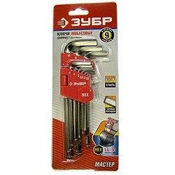 ЗУБР "МАСТЕР" 27461-2_z02 Ключи имбусовые { Набор, длинные с шариком, Cr-V, сатинир. покрытие, пластик. держатель, HEX 1,5-10мм, 9 пред } фото 1