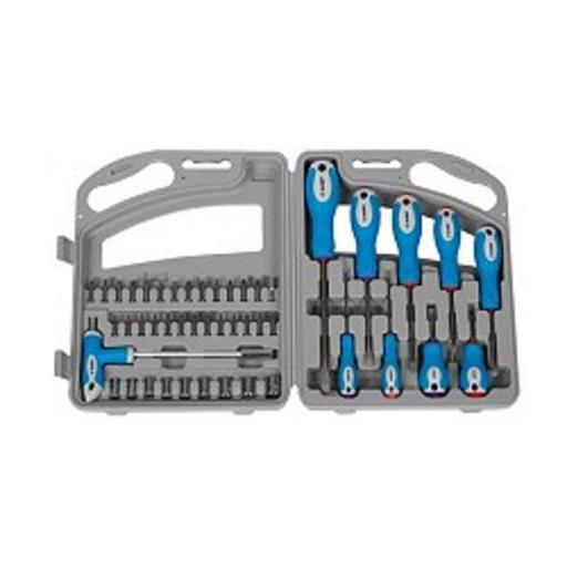 ЗУБР Отвертка "ЭКСПЕРТ" Набор с насадками, битодержатель с Т-образ. ручкой 125мм, Hex1/4"-SQ1/4", в пласт.боксе, 46пред [25283-H46_z01/25283-H46] фото 1