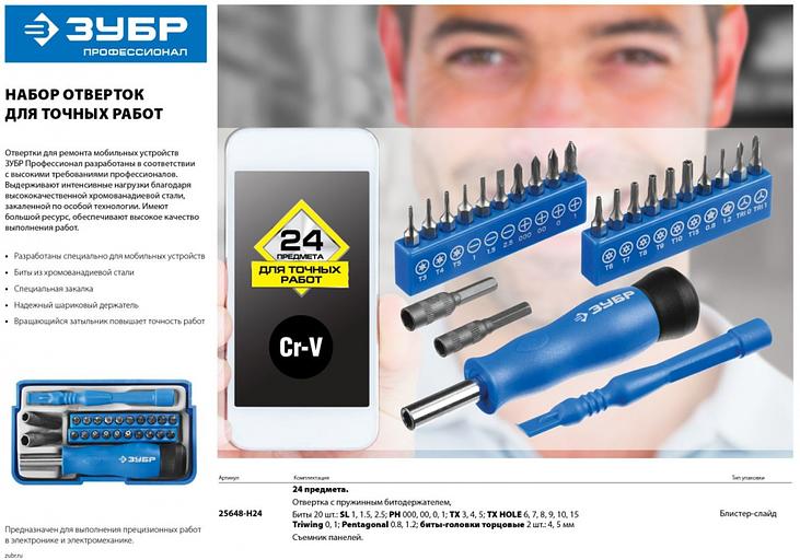ЗУБР Набор "ПРОФЕССИОНАЛ": Отвертки для точных работ, 24предм [25648-H24] фото 6