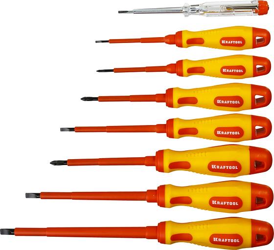 KRAFTOOL "PROFI" X-Drive Набор: Высоковольтные отвертки, SL: 2,5, 4; 5,5; 6,5, PH: № 0, 1, 2, пробник, до 1000В [250088-H8] фото 1