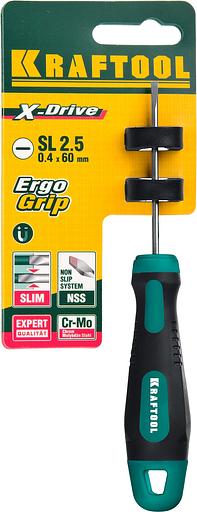 Отвертка KRAFTOOL "EXPERT", Cr-Mo-V сталь, двухкомпонентная противоскользящая рукоятка, SL, 2,5x60 мм [250071-2.5-060] фото 2