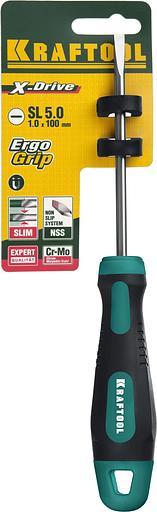 KRAFTOOL Отвертка "EXPERT", Cr-Mo-V сталь, двухкомпонентная противоскользящая рукоятка, SL, 5,0x100 мм [250071-5.5-100] фото 2