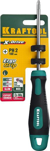 KRAFTOOL Отвертка "EXPERT", Cr-Mo-V сталь, двухкомпонентная противоскользящая рукоятка, PH, №2x100 мм [250072-2-100] фото 2