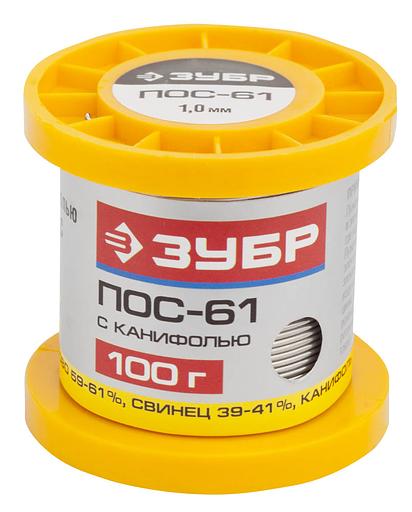 ЗУБР Припой, ПОС 61, трубка с канифолью, 100г, 1мм [55450-100-10C] фото 1