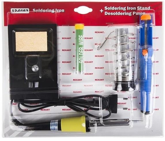 REXANT (12-0163) Набор для пайки (паяльник 30 Вт, оловоотсос, подставка, припой) фото 2