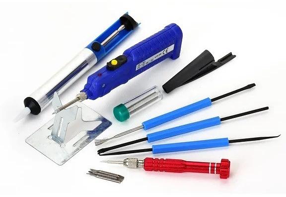 REXANT (12-0167) Набор для пайки (паяльник 8Вт, оловоотсос, подставка, припой, отвертка, интрумент для монтажа) фото 1
