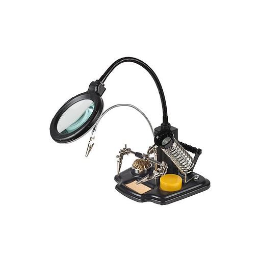 REXANT (12-0258) Держатель "третья рука" ПРОФИ с лупой х3, подставка под паяльник, LED подсветка, стенд для припоя фото 1