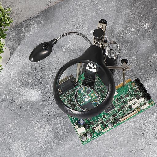 REXANT (12-0250) Держатель "третья рука" с лупой х2.5, подставка под паяльник, LED подсветка фото 6