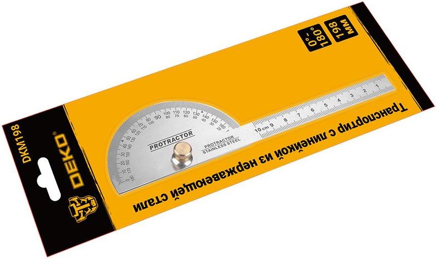 Транспортир с линейкой из нержавеющей стали 198мм DEKO DKM198 фото 6