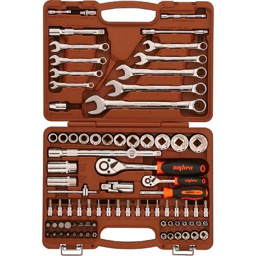 Ombra OMT82S12 Набор инструмента универсальный 1/4", 1/2"DR с головками торцевыми 12-гранными 1/2"DR, 82 предмета фото 1