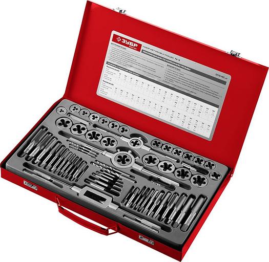 ЗУБР Набор "ЭКСПЕРТ" с металлореж. инструментом,метчики однопроход. и плашки,оснастка, экстракторы-в метал.боксе 65пред. [28118-H65_z01] фото 2