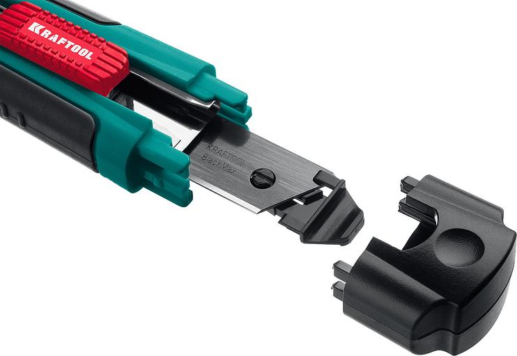 Нож KRAFTOOL "EXPERT" (09199) с сегментированным лезвием, двухкомп корпус, автостоп, отсек для хранения запасных лезвий, 18мм фото 4
