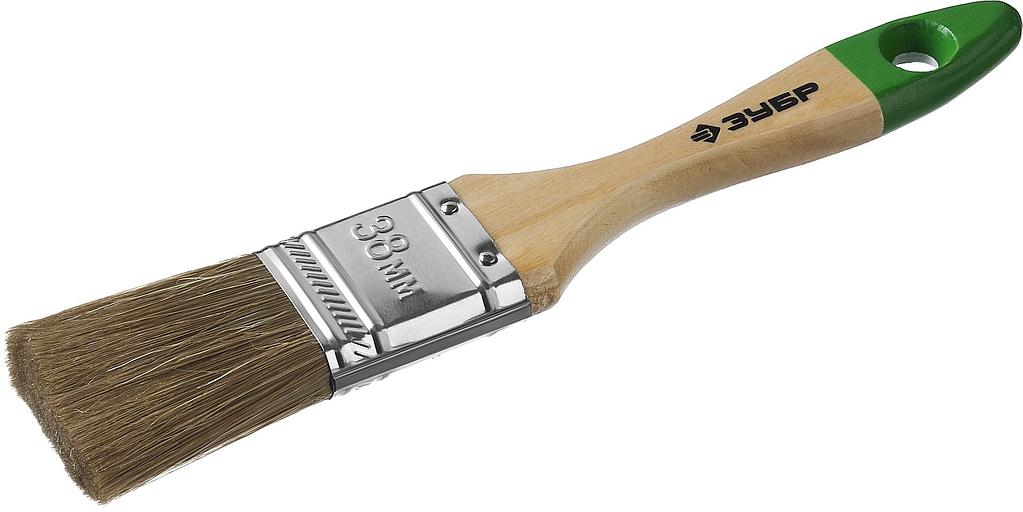 Кисть плоская ЗУБР "ЛАЗУРЬ-МАСТЕР", смешанная щетина, деревянная ручка, 38мм[4-01009-038] фото 1