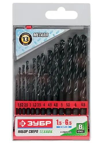 Набор ЗУБР "ТЕХНИК": Свёрла по металлу парооксидированных, быстрорежущая сталь, 1,5-6,5мм, 13шт [4-29605-H13/29605-H13] фото 1