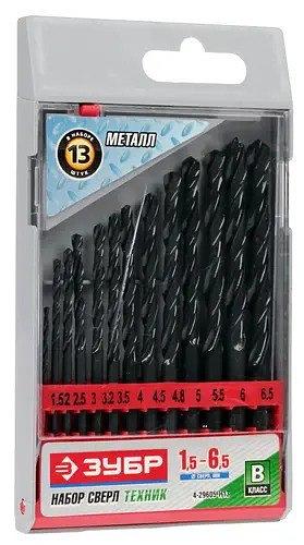 Набор ЗУБР "ТЕХНИК": Свёрла по металлу парооксидированных, быстрорежущая сталь, 1,5-6,5мм, 13шт [4-29605-H13/29605-H13] фото 2