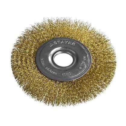 STAYER "PROFESSIONAL". Щетка дисковая для УШМ, витая стальная латунированная проволока 0,3мм, 125ммх22мм [35122-125] фото 1