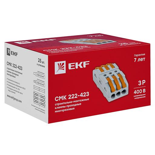 EKF plc-smk-423 Строительно-монтажная клемма СМК 222-423 проходная 3 полюса 0,08-4мм2 (25шт.) фото 3