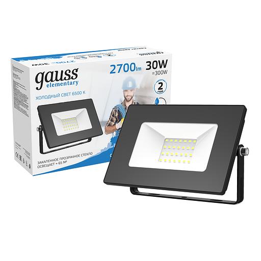 GAUSS 613100330 Прожектор светодиодный LED 30W 2100lm IP65 6500К черный 1/60 фото 2