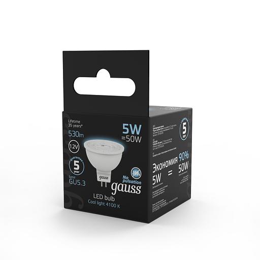 GAUSS 201505205 Светодиодная лампа LED MR16 GU5.3 5W 12V 530lm 4100K 1/10/100 фото 5