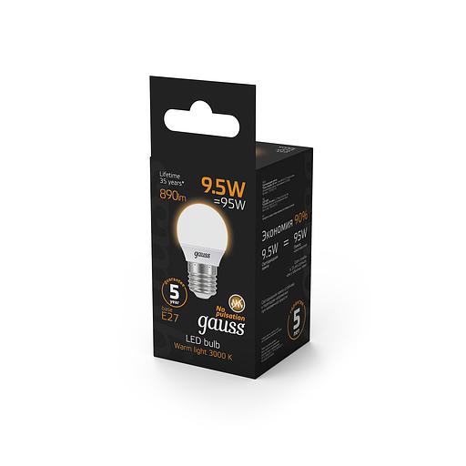 GAUSS 105102110 Светодиодная лампа LED Шар E27 9.5W 890lm 3000K 1/10/50 фото 6