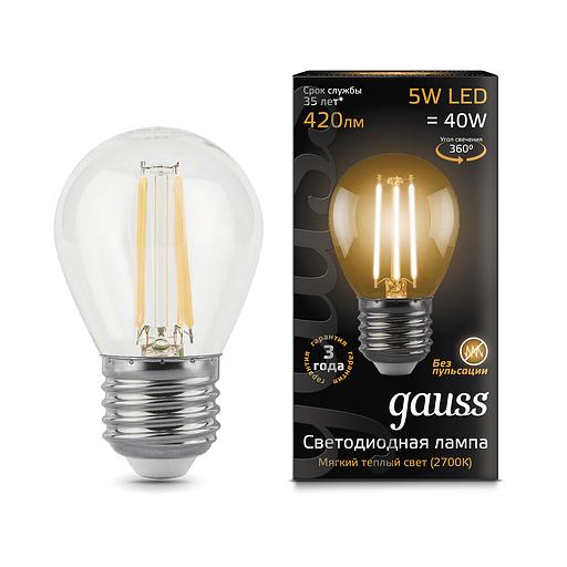 GAUSS 105802105 Светодиодная лампа LED Filament Шар E27 5W 420lm 2700K 1/10/50 фото 2