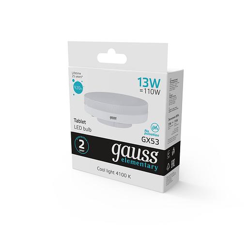 GAUSS 83823 Светодиодная лампа LED Elementary GX53 13W 920lm 4100K 1/10/100 0 фото 6