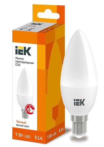 Iek LLE-C35-7-230-30-E14 Лампа светодиодная ECO C35 свеча 7Вт 230В 3000К E14 IEK фото 1