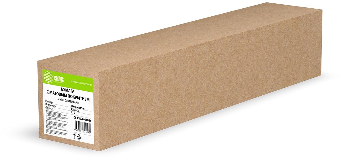 Бумага Cactus CS-PM90-61045 24"(A1) 610мм-45м/90г/м2/белый матовое универсальная (с покрытием) втулка:50.8мм (2") (упак.:1рул) фото 1