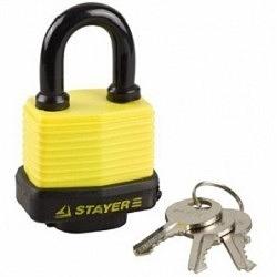 STAYER Замок "MASTER" навесной, всепогодный, пластиковая защита корпуса, с закаленной дужкой,на карточке, 60мм [37140-50] фото 1