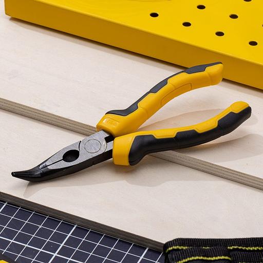 Удлиненные плоскогубцы с изогнутыми губками Deli DL2306 160мм, угол загиба губок 30°, сталь CrV, двухкомпонентная ручка фото 2