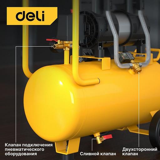 Компрессор воздушный безмаслянный Deli DL-WKY25-E1 (мощность 1,2кВт, 25литров, 80л/мин, 7атм, 2800об/мин) фото 8
