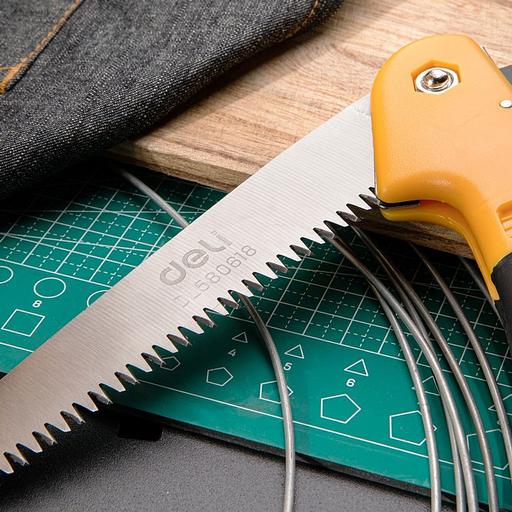 Садовая пила складная Deli DL580618 180мм, сталь 65MN, шаг зубьев 7 TPI, обрезиненая ручка, шлифовка зубов с 3-х сторон, двухрядное распределение кромок фото 5