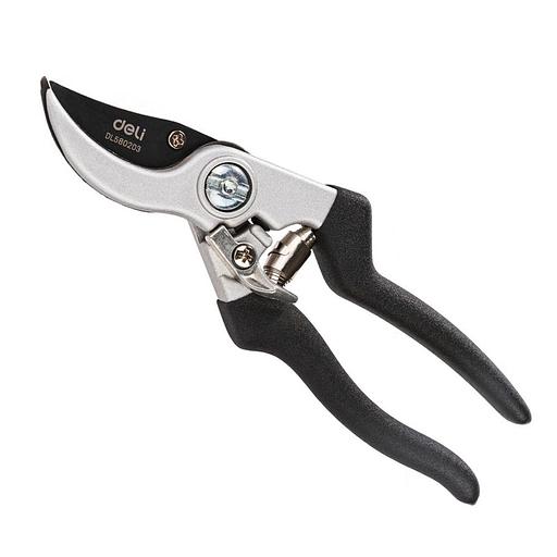 Секатор садовый Deli DL580203 лезвия с тефлоновым покрытием, длина 210мм, макс.диаметр резки 15мм, сталь 55С фото 1