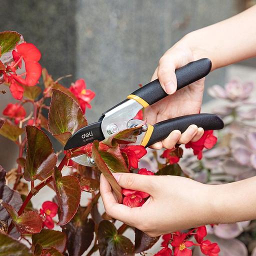 Секатор садовый Deli DL580205 лезвия с тефлоновым покрытием, длина 200мм, макс.диаметр резки 15мм, сталь 55С фото 2