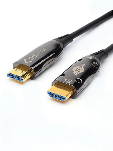 Кабель HDMI 15 м (HIGH speed, Metal gold, Optical) 8K VER 2.1 ATcom HDMI (m) - HDMI (m) 15 м (AT8879) фото 1
