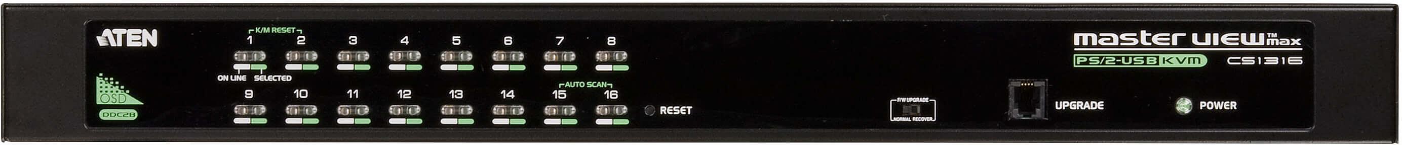 16-портовый KVM-переключатель, 1 local user, каскадирование до 64CPU. В комплекте: консольный кабель(2L-5201P), набор для монтажа в стойку 19" 420-770мм ATEN CS1316 фото 1
