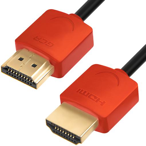 Greenconnect Кабель SLIM 1.0m HDMI 2.0, красные коннекторы Slim, OD3.8mm, HDR 4:2:2, Ultra HD, 4K 60 fps 60Hz, 3D, AUDIO, 18.0 Гбит/с, 32/32 AWG, GCR-51213 Greenconnect HDMI (m) - HDMI (m) 1м (GCR-51213) фото 1