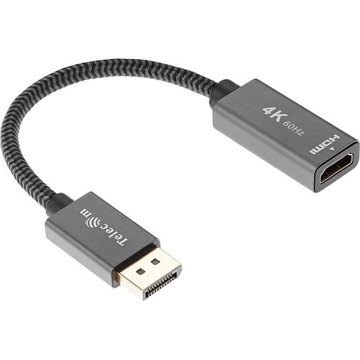 Кабель-переходник DP --> HDMI-F 0.2m, серый металлик, оплетка, 4K@60Hz, Telecom (TA560) VCOM Кабель-переходник Telecom DisplayPort M/HDMI F (TA560) фото 3