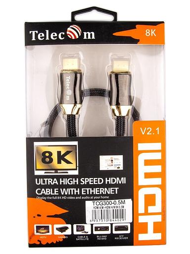 Кабель HDMI 19M/M,ver. 2.1, 8K@60 Hz 0.5m метал разъемы, нейлоновая оплетка Telecom VCOM Telecom HDMI (m) - HDMI (m) 0.5м (TCG300-0.5M) фото 7