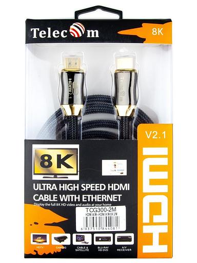 Кабель HDMI 19M/M,ver. 2.1, 8K@60 Hz 2m метал разъемы, нейлоновая оплетка Telecom VCOM HDMI (m) - HDMI (m) 2м (TCG300-2M) фото 10