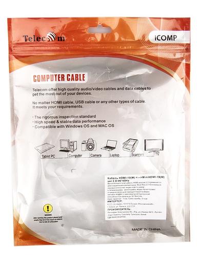 Кабель HDMI-19M --- MiniHDMI-19M ver 2.0+3D/Ethernet,1m Telecom VCOM Telecom HDMI (m) - mini-HDMI (m) 1м (TCG205-1M) фото 8