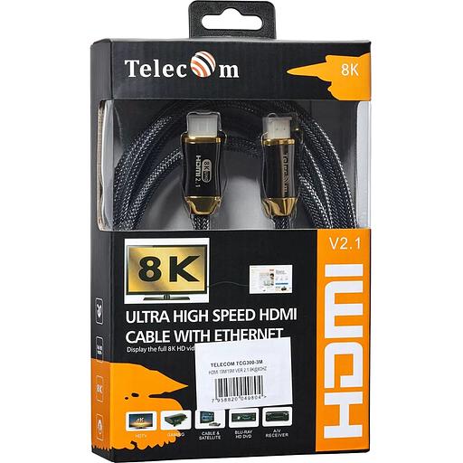 Кабель HDMI 19M/M,ver. 2.1, 8K@60 Hz 3m метал разъемы, нейлоновая оплетка Telecom VCOM Кабель Telecom HDMI (m)/HDMI (m) - 3 м (TCG300-3M) фото 8
