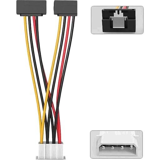 Кабель-переходник питания Vention MOLEX 4pin M / 2 x SATA 15pin F угол 90 - 0.15м Кабель-переходник Vention Molex 4M/SATA 15F x 2 угол 90 (KDCBB) фото 1