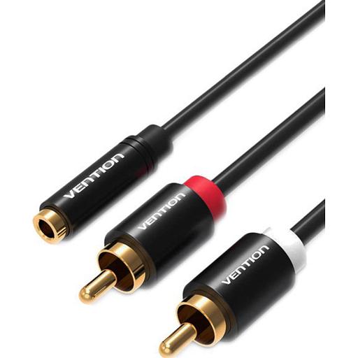 Кабель Vention аудио Jack 3,5 mm F/2RCA M - 1м Черный Кабель Vention 2RCA(m)/mini jack 3.5 mm(f) - 1 м (VAB-R01-S100) фото 1