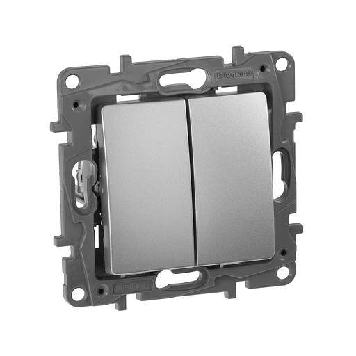 Выключатель двухклавишный, автоматические клеммы, Etika, 10AX, 250В~, алюминий Legrand 672402 фото 4