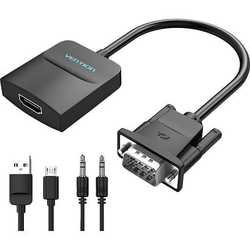 Мультимедиа конвертер Vention VGA + аудио > HDMI, гибкий, черный Мультимедиа конвертер Vention VGA M/HDMI F/mini Jack 3.5 mm F/micro USB 2.0 Type-B F (ACNBB) фото 4